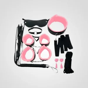 8 Pcs Pink & Black BDSM Kit set Bondage and Handcuffs