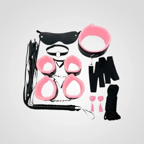 8 Pcs Pink & Black BDSM Kit set Bondage and Handcuffs